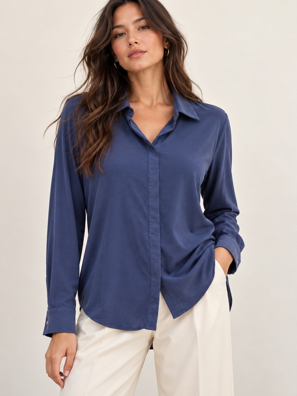 Banana Republic Blue Modal Soft Knit Button Down Shirt